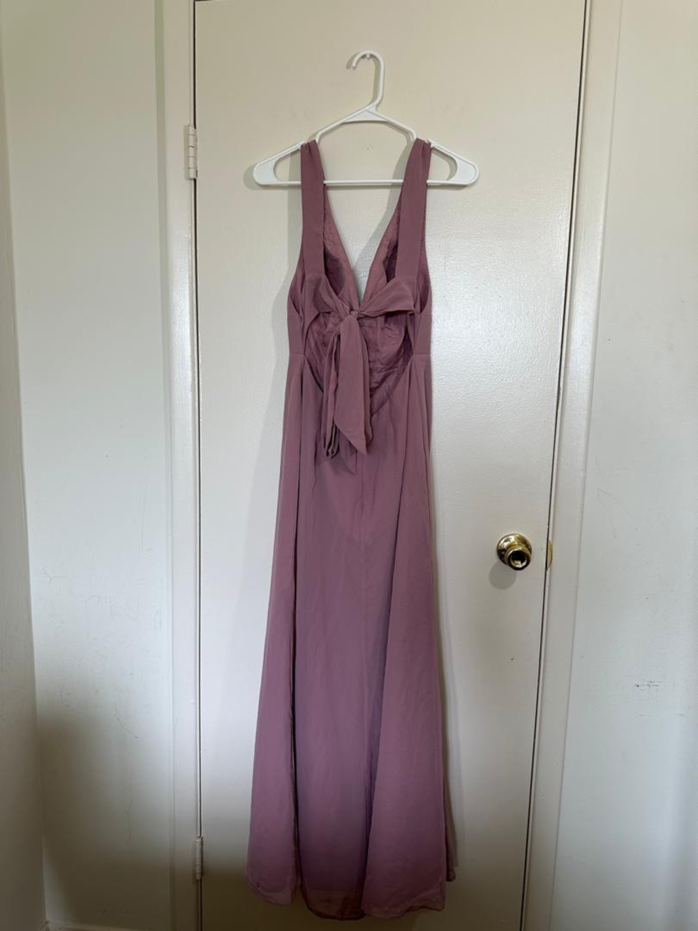 Azazie Mauve Backless Tie-Back A-Line Gown • Size XS - Picture 4 of 12